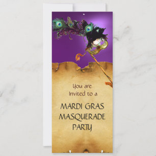 Invitation BAL MASQUÉ DU MARDI GRAS, rouge violet