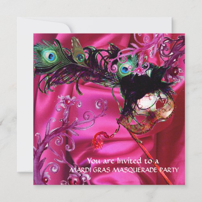 INVITATION BAL MASQUÉ DU MARDI GRAS, TISSU DE SOIE FUCHSIA (Devant)