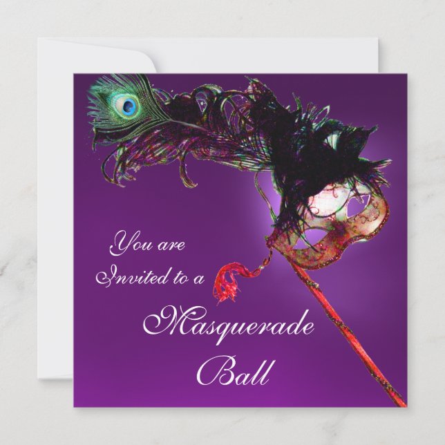 Invitation BAL MASQUÉ DU MARDI GRAS violet rose fuchsia (Devant)