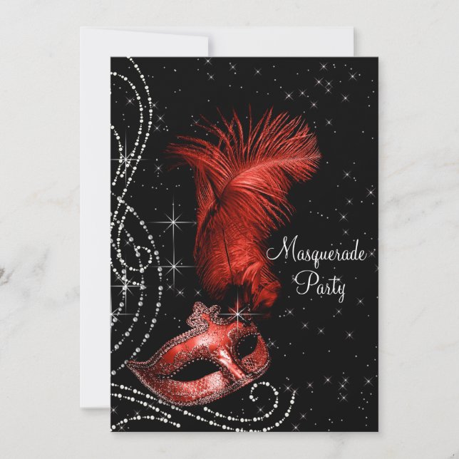 Invitation Bal masqué élégant noir et rouge (Devant)