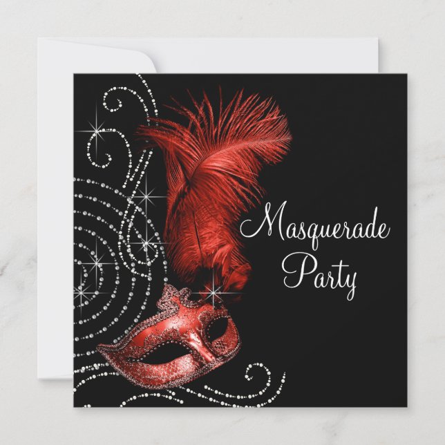 Invitation Bal masqué élégant noir et rouge (Devant)