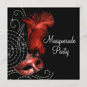 Invitation Bal masqué élégant noir et rouge