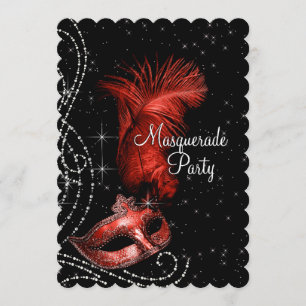 Invitation Bal masqué élégant noir et rouge