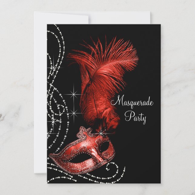 Invitation Bal masqué élégant noir et rouge (Devant)
