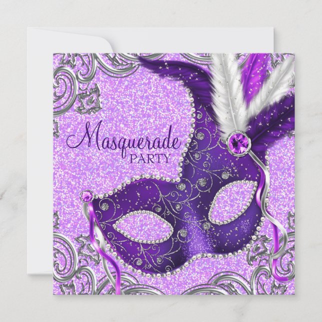 Invitation Bal masqué élégant violet et rose (Devant)