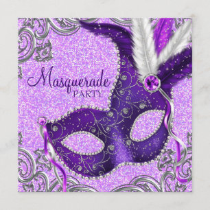 Invitation Bal masqué élégant violet et rose