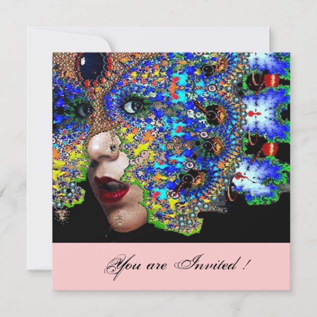 Invitation Bal masqué en costume éphémère, or, rose (Devant)