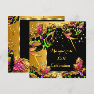 Invitation Bal Masqué Fête Masquée Célébration Dorée
