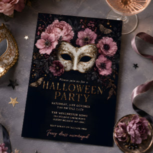 Invitation Bal masqué floral gothique de Halloween