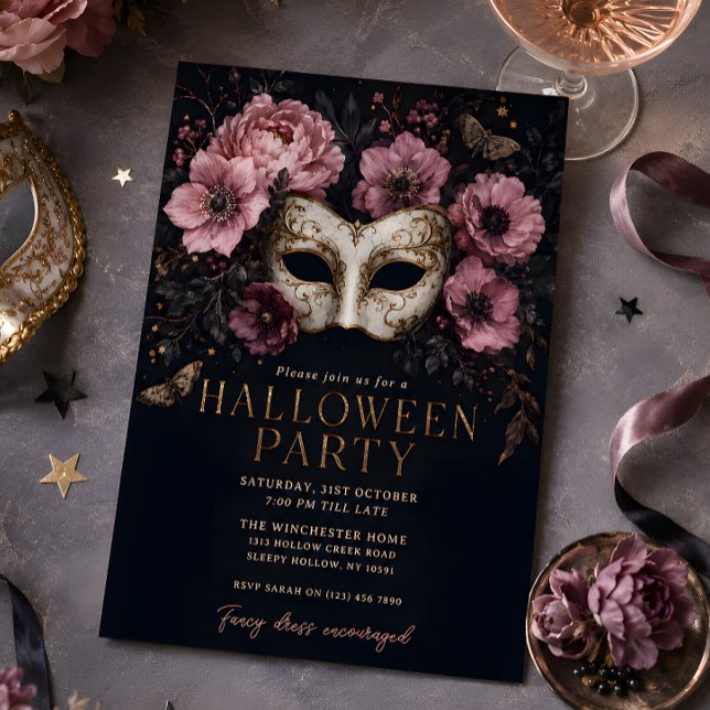 Invitation Bal masqué floral gothique de Halloween (Créateur téléchargé)