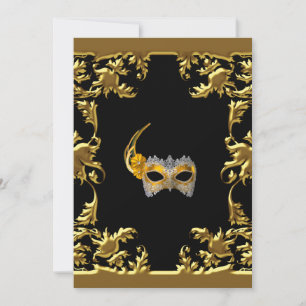 Invitation Bal masqué Glamour Elégant Noir Or