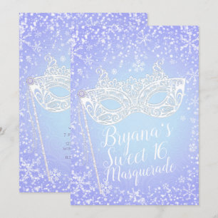 Invitation Bal masqué hivernal bleu pourpre pour un doux 16èm