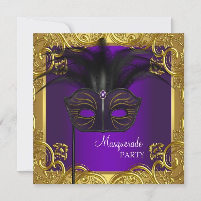 Invitation Bal masqué Masque Violet et Or (Devant)