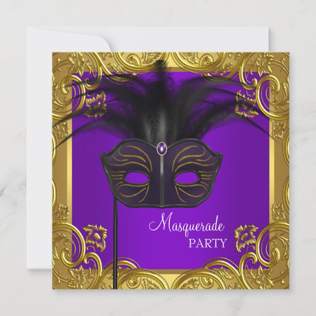 Invitation Bal masqué Masque Violet et Or (Devant)