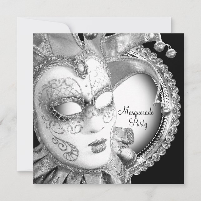 Invitation Bal masqué noir et blanc (Devant)