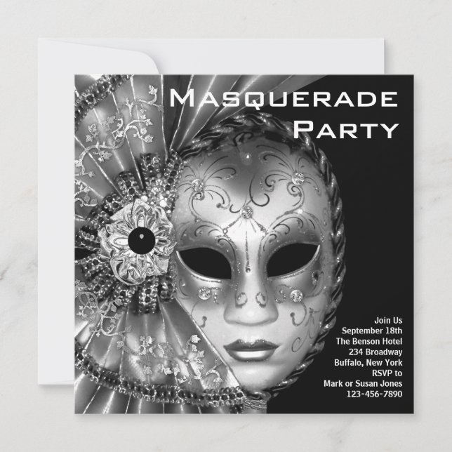 Invitation Bal masqué noir et blanc (Devant)