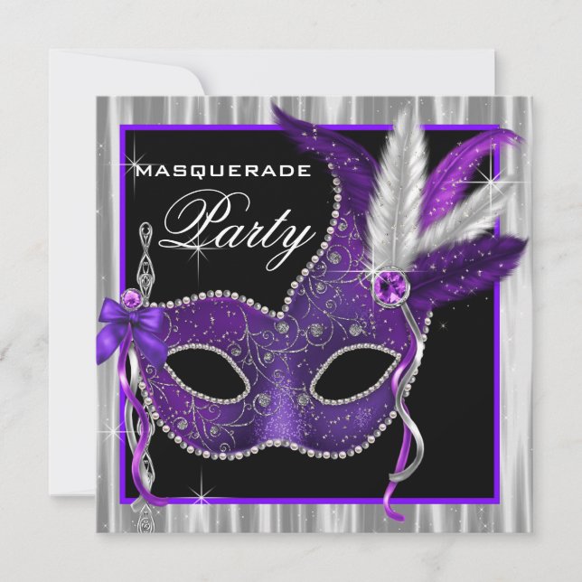 Invitation Bal masqué noir et violet (Devant)