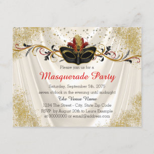 Invitation Bal masqué rouge, noir et or
