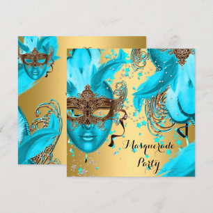 Invitation Bal masqué Teal Blue Masques Or 3