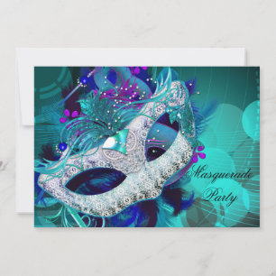 Invitation Bal Masqué Teal Blue Purple Masques E