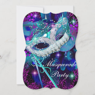Invitation Bal masqué teal et violet