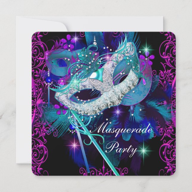 Invitation Bal masqué teal et violet (Devant)