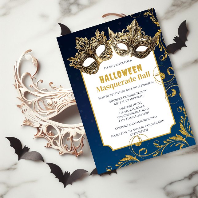 Invitation Bal Masquerade Halloween (Halloween masquerade ball invitation front view.)