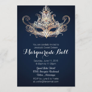 Invitation Bal Masquerade Sweet sixteen personnalisé - Navy