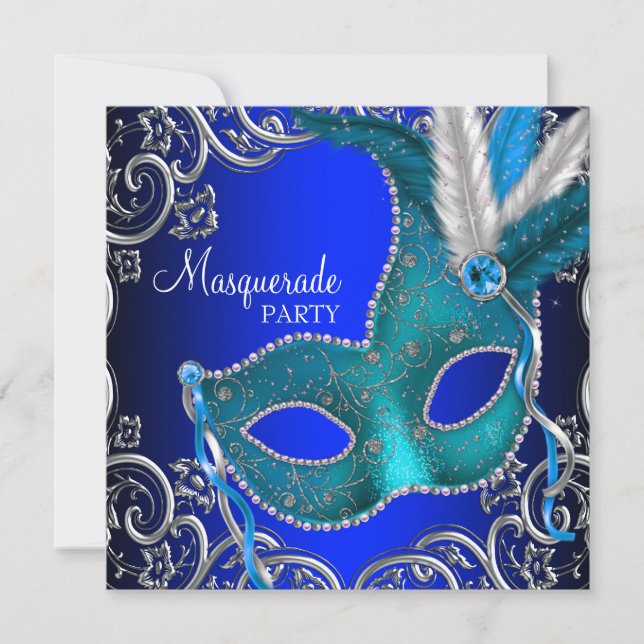 Invitation Bal royal et soirée masquée bleu sarcelle (Devant)