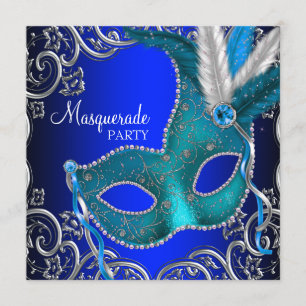 Invitation Bal royal et soirée masquée bleu sarcelle