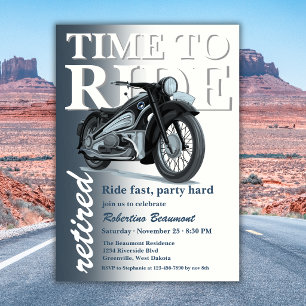 Invitation Balade en moto bleue classique, fête de retraite e
