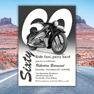Invitation Balade en moto classique grise - 60 ans