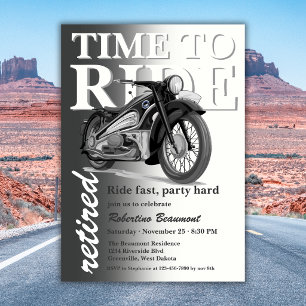 Invitation Balade en moto classique grise pour une fête de re