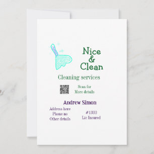 Invitation Balai nettoyant vert bleu gitter ajouter nom adres