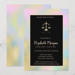 Invitation Balance de justice dorée Fête de fin d'études holo