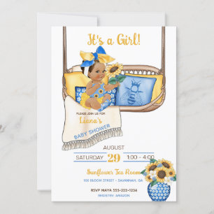 Invitation Balancelle de porche tournesol jaune bleu abeille