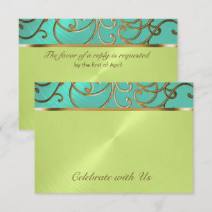 Invitation Balances en Filigre d'Or Verte Quinceanera Aqua Li