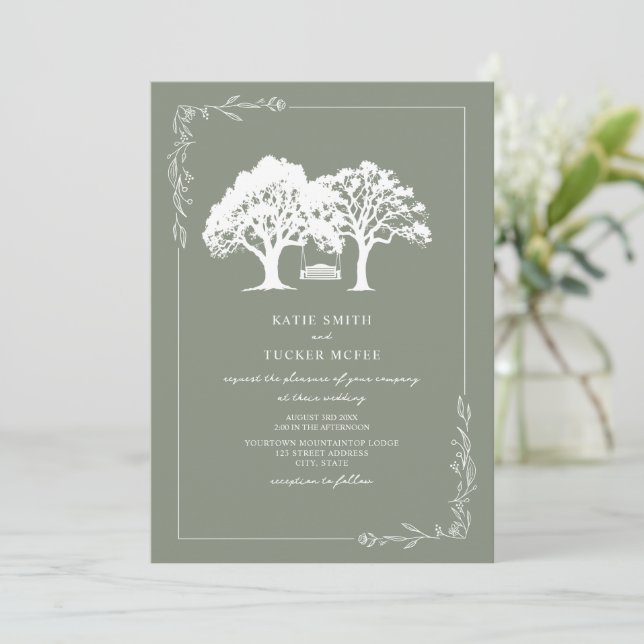 Invitation Balançoire de banc de forêt d'art en ligne Mariage (Debout devant)