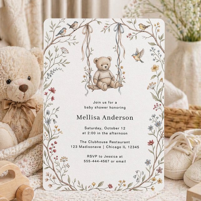 Invitation Balançoire d'ours à l'aquarelle fantaisiste pour u (Créateur téléchargé)