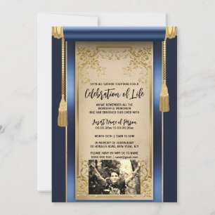 Invitation Balayage bleu marine moderne satin tassels sepia p