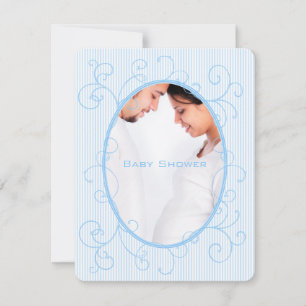 Invitation Balayage bleu sur blanc Photo bébé garçon douche