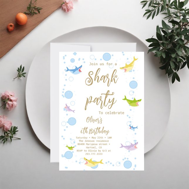 Invitation Balayage de la fête d'été de requin Anniversaire d (Créateur téléchargé)