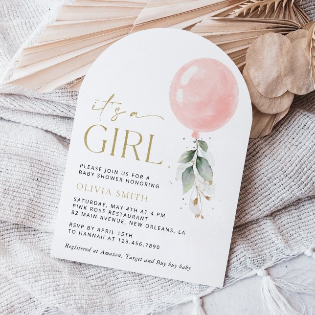 Invitation Balcon rose, Eucalyptus, Verdure, Baby shower (Créateur téléchargé)