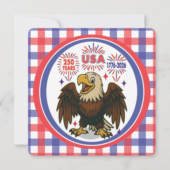 Invitation Bald Eagle avec Fireworks - USA 250 ans 1776-2026 (Devant)