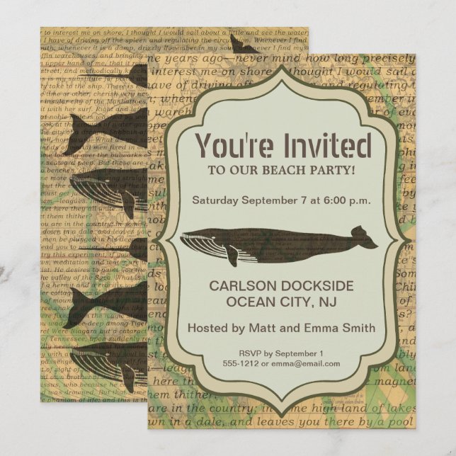 Invitation Baleine antique Vie marine (Devant / Derrière)