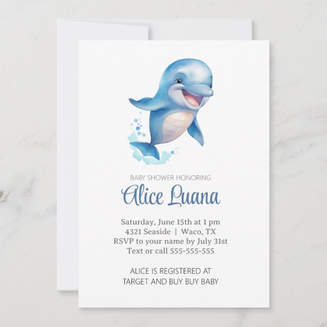 Invitation Baleine aquatique sous le Baby shower marin (Devant)