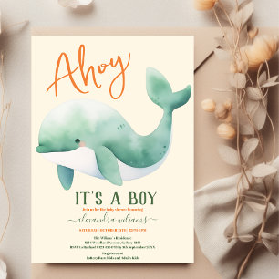 Invitation Baleine aquatique sous le Baby shower marin