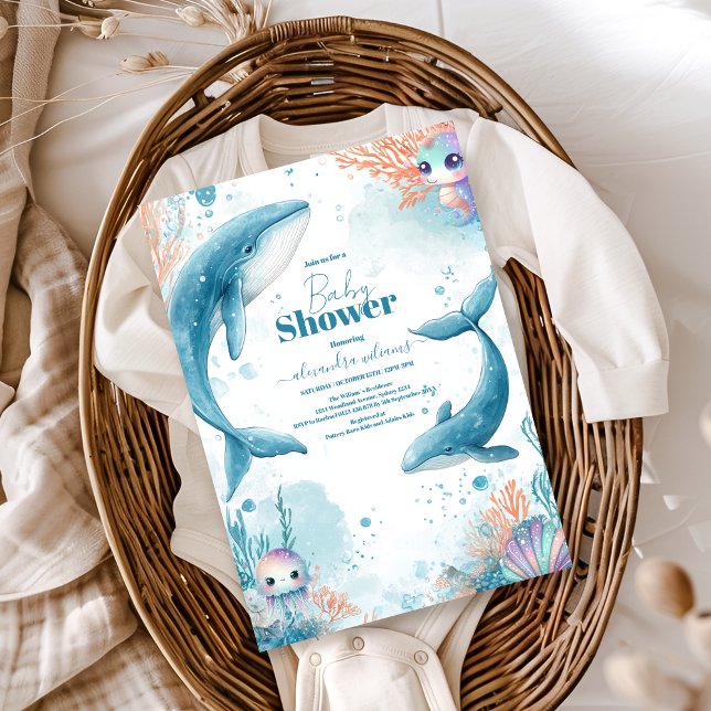 Invitation Baleine aquatique sous le Baby shower marin (Créateur téléchargé)