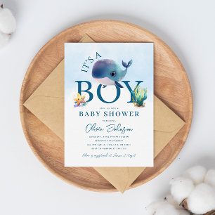 Invitation Baleine aquatique sous le Baby shower marin