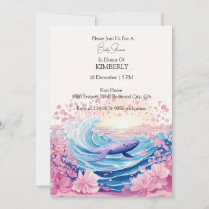 Invitation Baleine artistique bleu et rose fantaisiste
